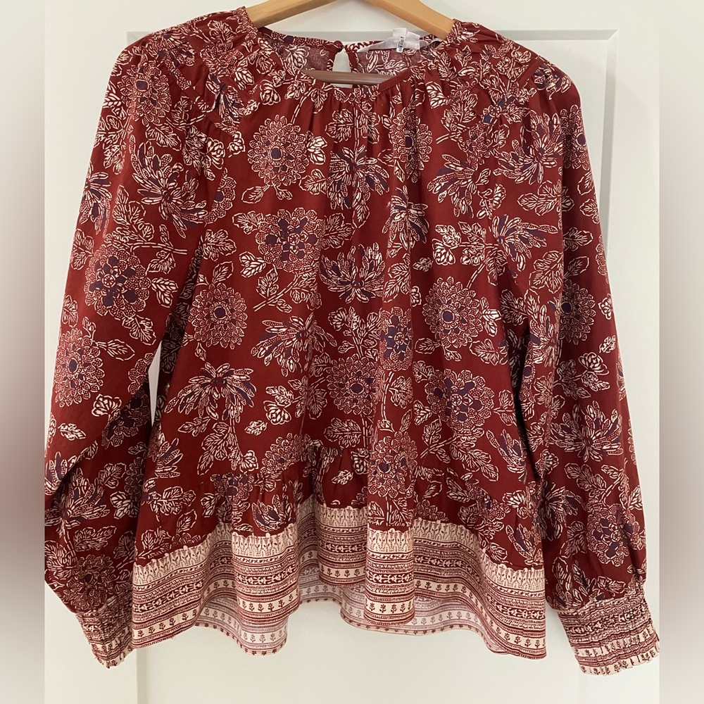 Veronica Beard Cotton Floral Peplum Blouse, Size 10